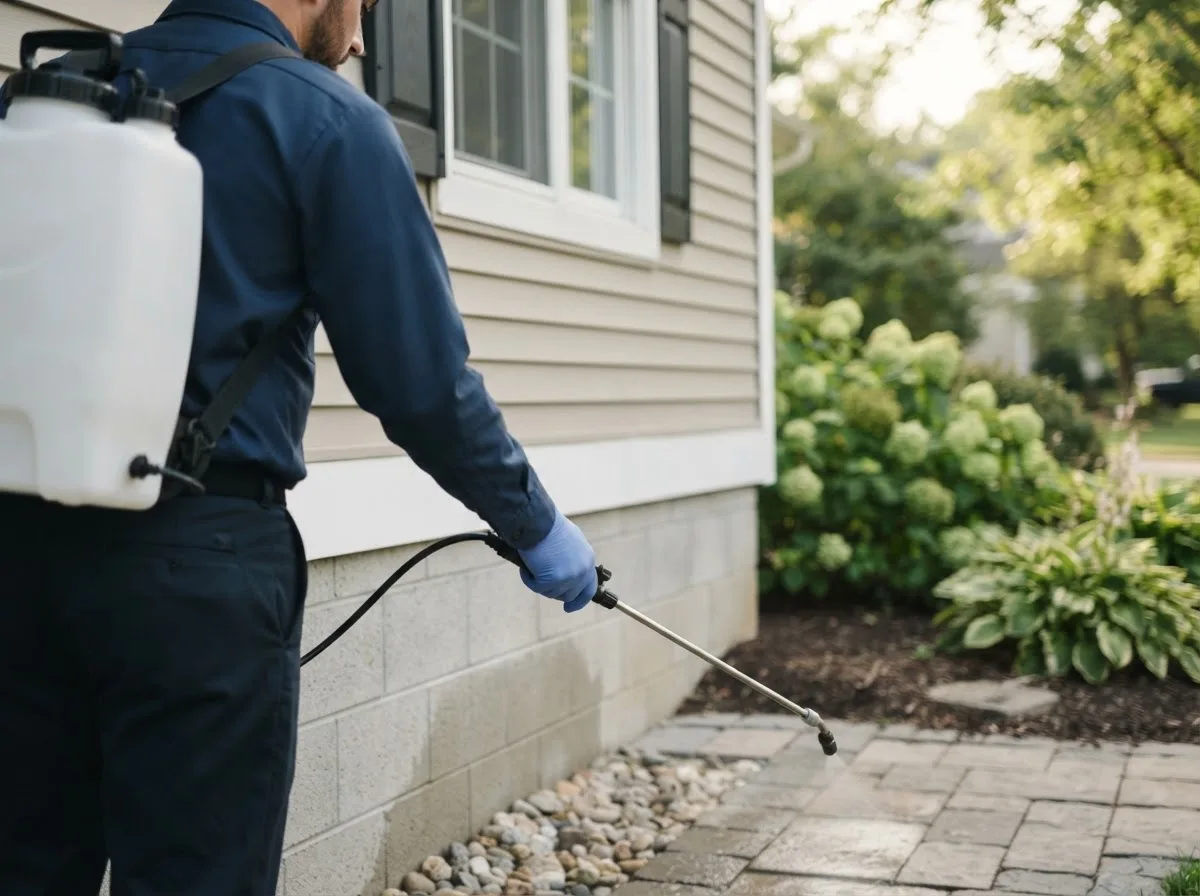 Pest control technician inspecting a home in North Platte, NE